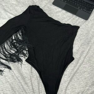 Off the shoulder fringe bodysuit